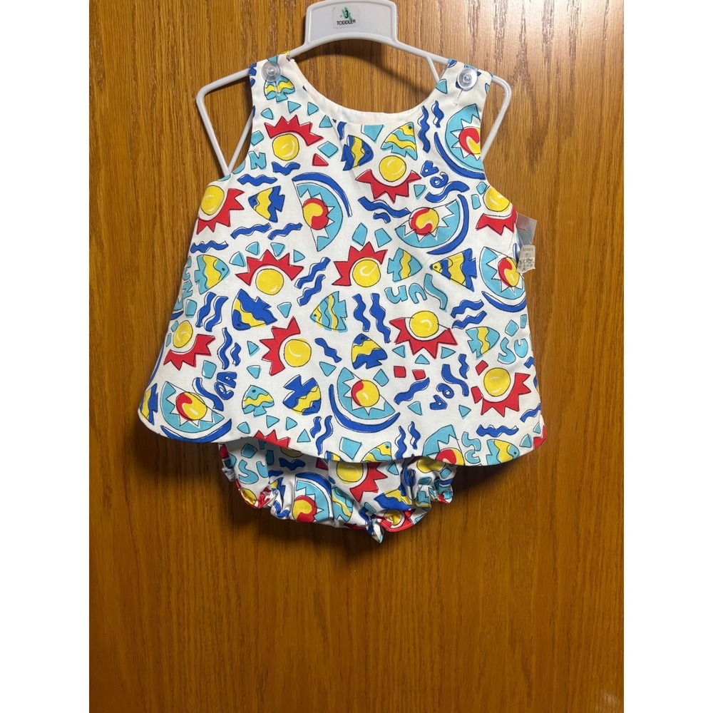 Vintage Toddler 3t Daytons‎ Sun Print Top & Bloomers Set, Colorful Outfit 80/90s